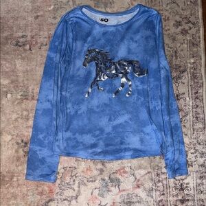 SO Blue Tie-Dye Long Sleeve with Horse Graphic